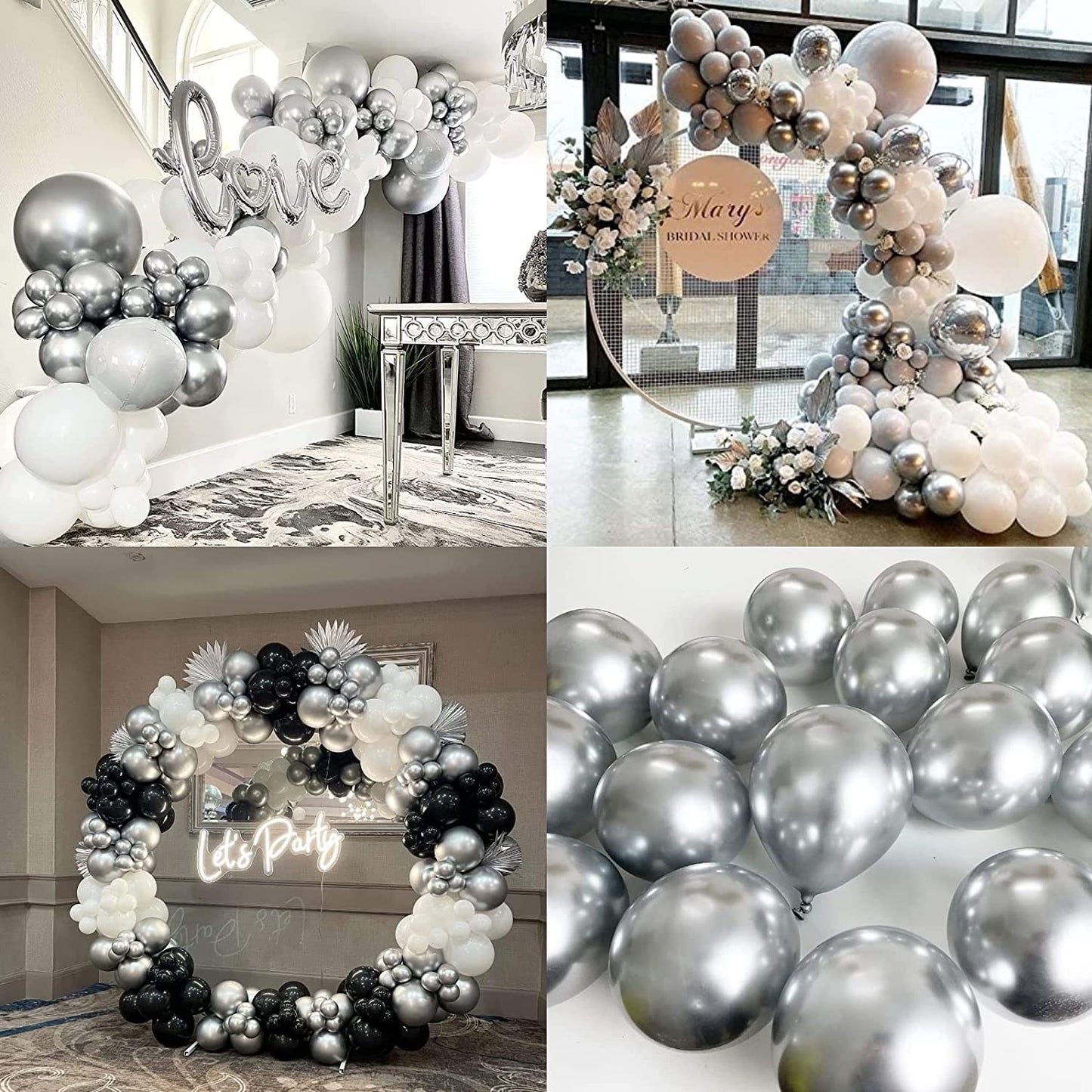 Metallic Silver Balloons Latex Balloon 5 10 12 18Inch Different Sizes 81Pcs Chrome Silver Balloon Kit For Birthday Party Decoration Heilum Balloon Garland Wedding Anniversary