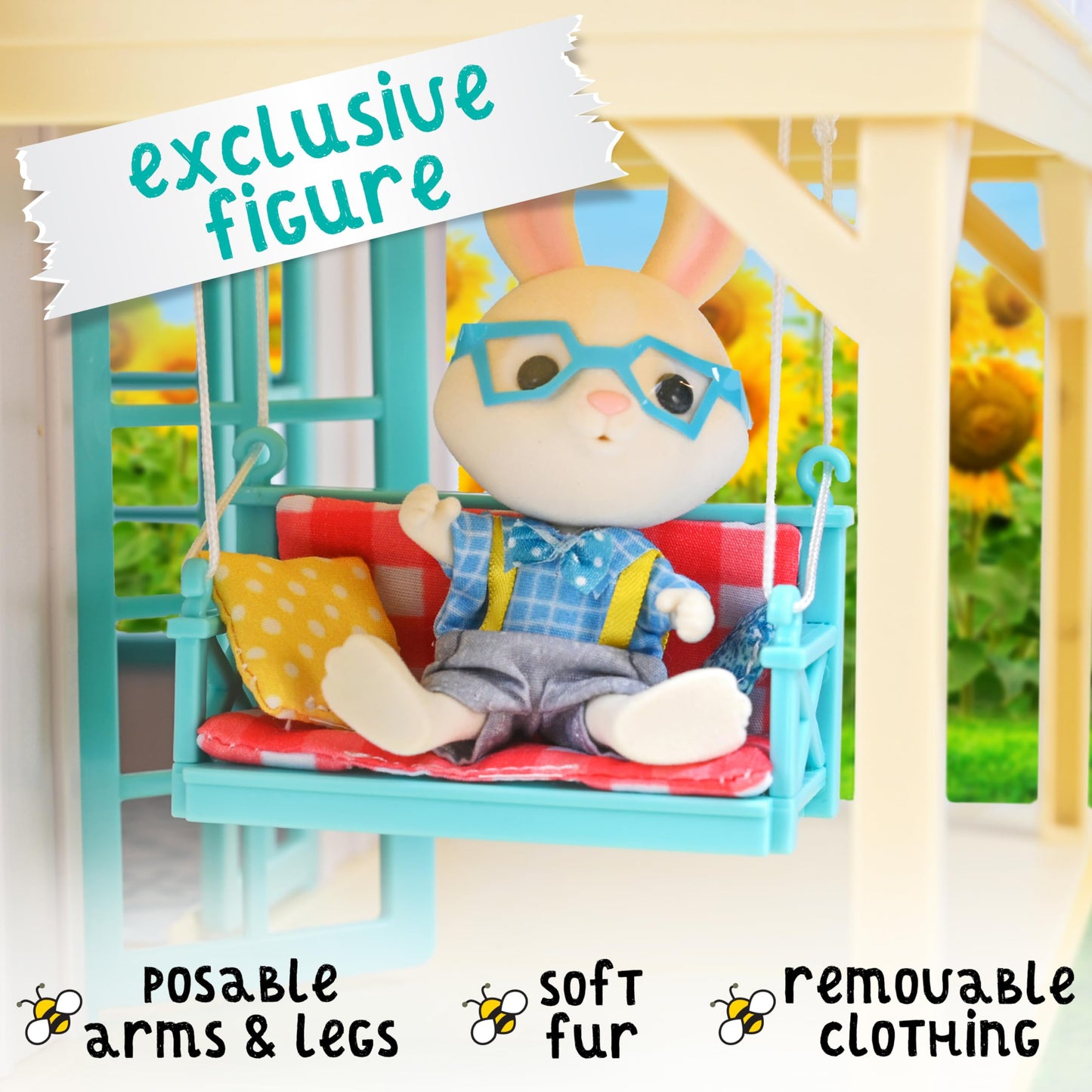 Honey Bee Acres Buzzby Farmhouse, Dollhouse Playset With Miniature Doll Figure, Furniture And Accessories. 25 Pieces, Ages 3+