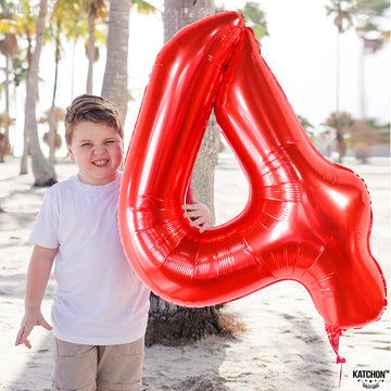 Katchon, Giant Red Number 4 Balloon - 40 Inch | 4Th Birthday Balloon, 4 Year Old Boy Birthday Decorations Boy | 4 Year Old Balloon, 4Th Birthday Decorations For Boys | 4 Year Old Birthday Balloons