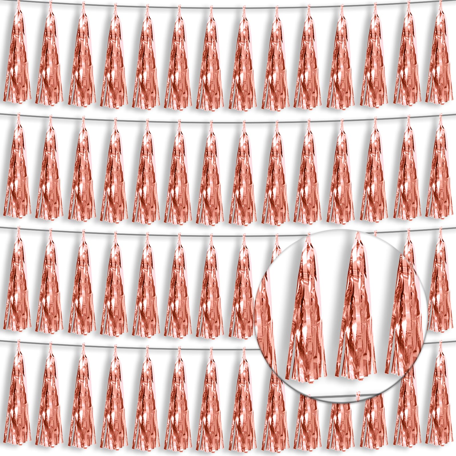 4P Rose Gold Foil Fringe Tassel Banner Garland Metallic Tinsel Streamers Wall Hanging Curtain Backdrop Banner for Parade Floats,