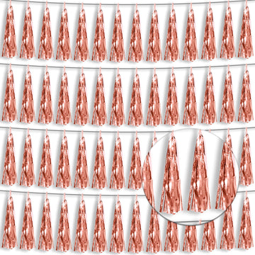4P Rose Gold Foil Fringe Tassel Banner Garland Metallic Tinsel Streamers Wall Hanging Curtain Backdrop Banner for Parade Floats,