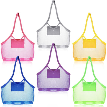 Frienda 6 Pieces Mesh Beach Tote Bag Portable Travel Mesh Bag Large Mesh Beach Bag Toy Organizer Storage Bag Away from Sand for 