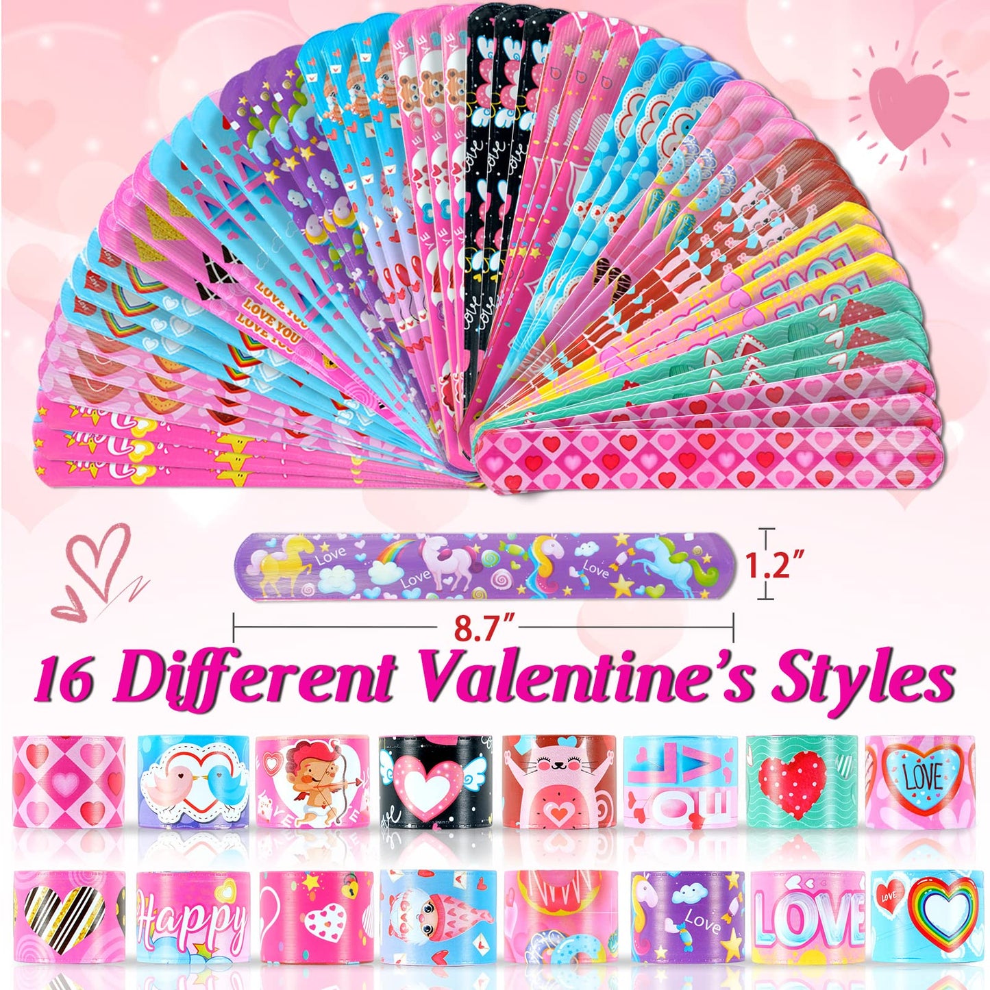 Valentine's Day Slap Bracelets 48Pcs Valentine's Day Party Favors for Kids Valentine's Day Snap Bracelets Party Supplies Valenti