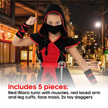 Morph - Ninja Costume For Girls -Girls Ninja Costume -Red Ninja Costume - Girl Ninja Costume- Kids Ninja Costume- Girl Ninja L