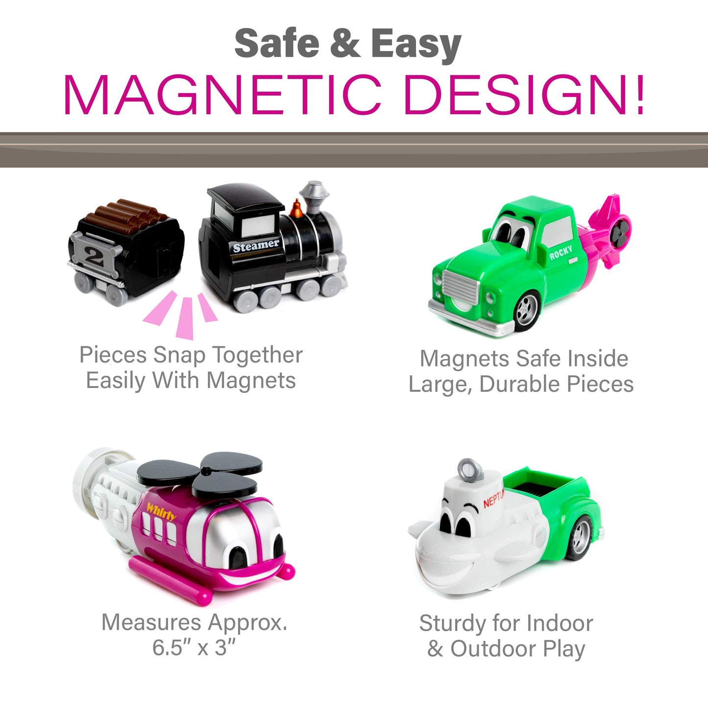 Mix Or Match Vehicles Junior 2, Magnetic Toy Play Set, 8 Pieces