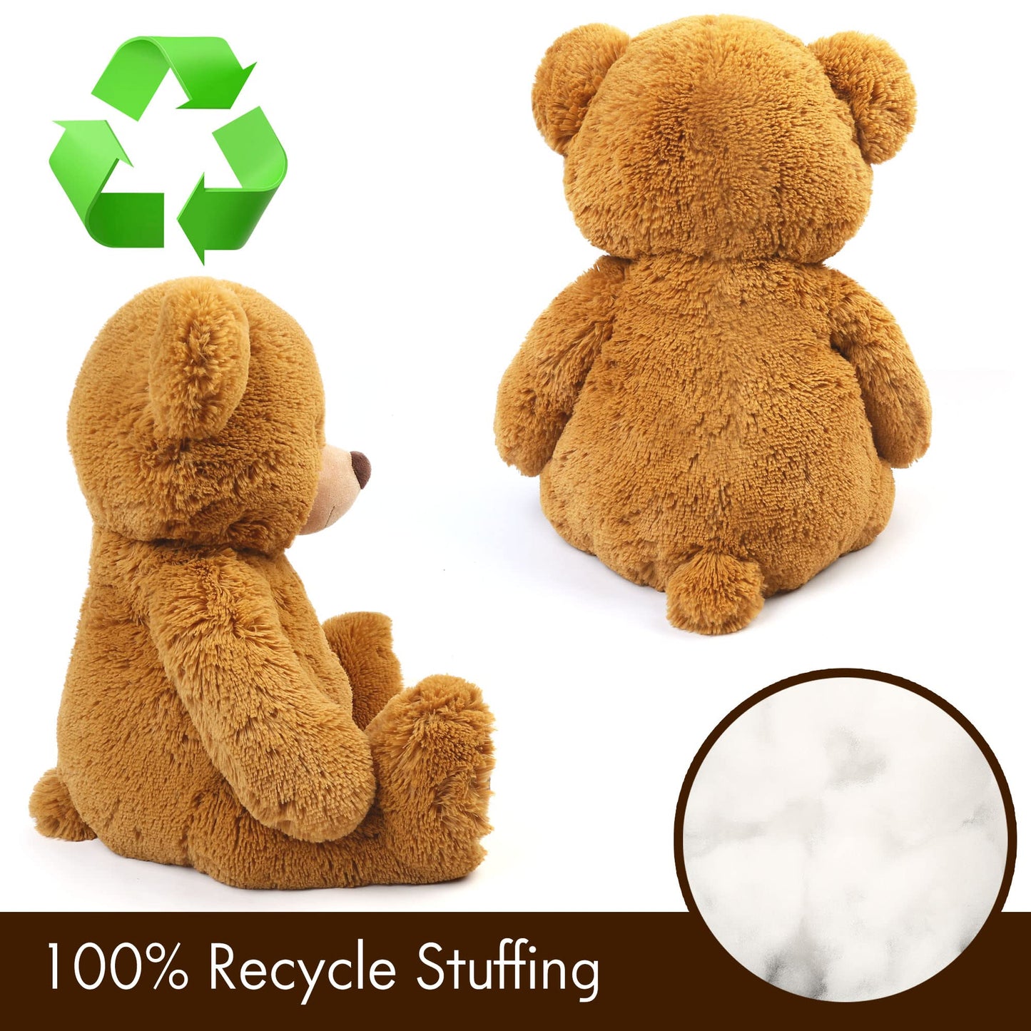 LotFancy Teddy Bear Stuffed Animal, 20" Plush Toy, Soft Brown Cuddly Bear with Footprints, Perfect Gift for Kids and Toddlers