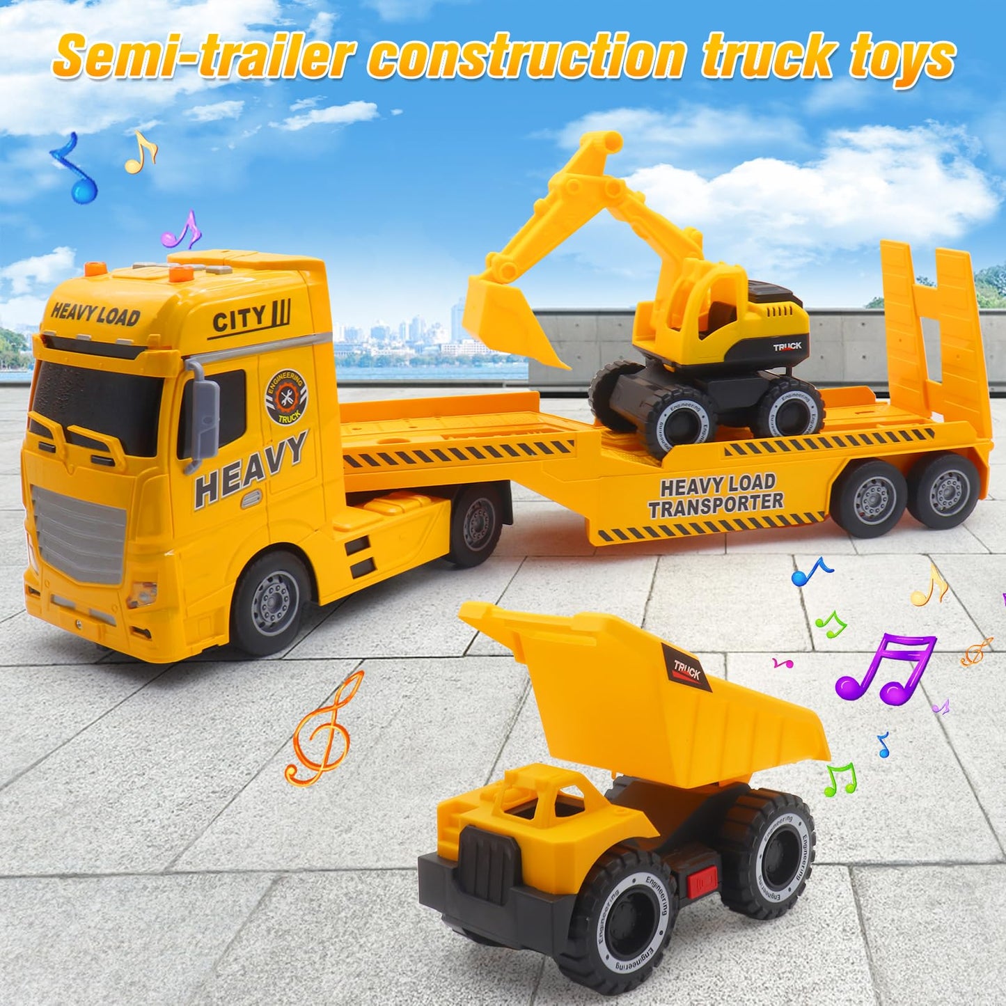 Yiwsnust Large Flatbed Semi Truck, 25.6 Large Army Truck Toy with Helicopter and Tank, Friction Powered Military Transport Truck