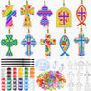WinnerWhy 30 Sets Cross Suncatchers Window Art Kits, Christian DIY Sun Catchers Bulk Religious Crafts Paint Your Own Cross Windo