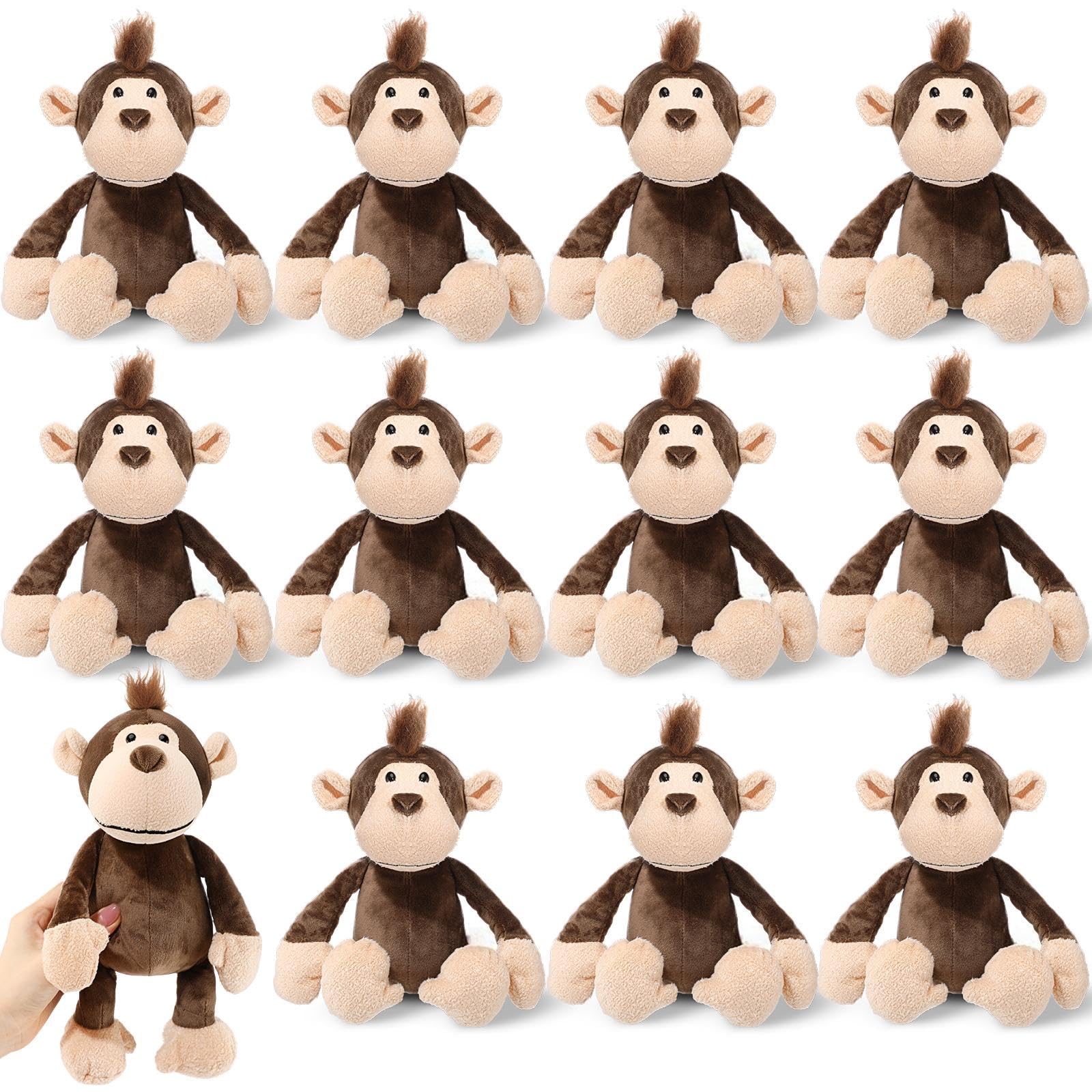 Blueweenly 12 Pcs Monkey Stuffed Animals for Kids 9.8 Inch Plush Monkey Jungle Themed Animals Toys Christmas Plushies Forest Gif
