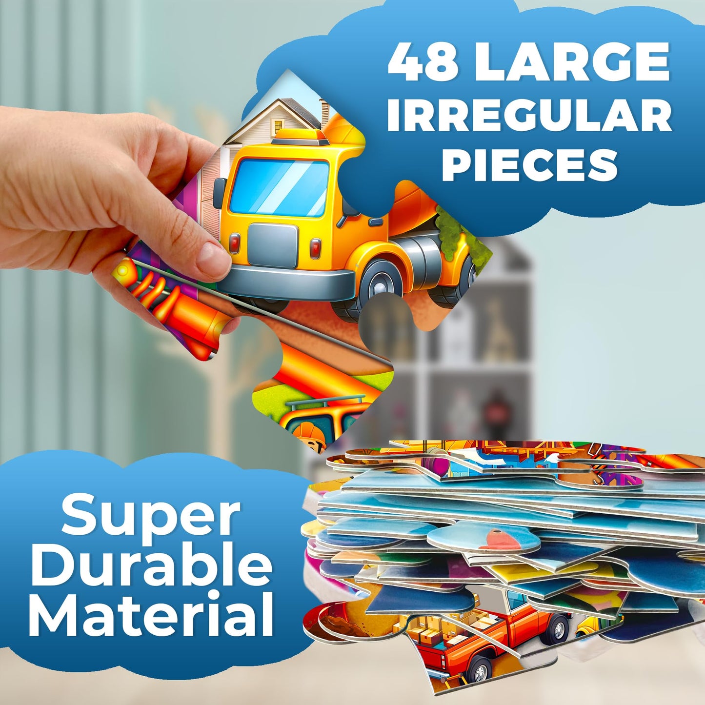 QUOKKA Giant Floor Puzzle for Kids Ages 4-6 - 2x3 Feet Extra-Thick 48 Pieces Toddler Puzzle Ages 3-5 - Construction Educational Activity for Boys Girls - enhanced Box with Sturdy Handle & Magnetic