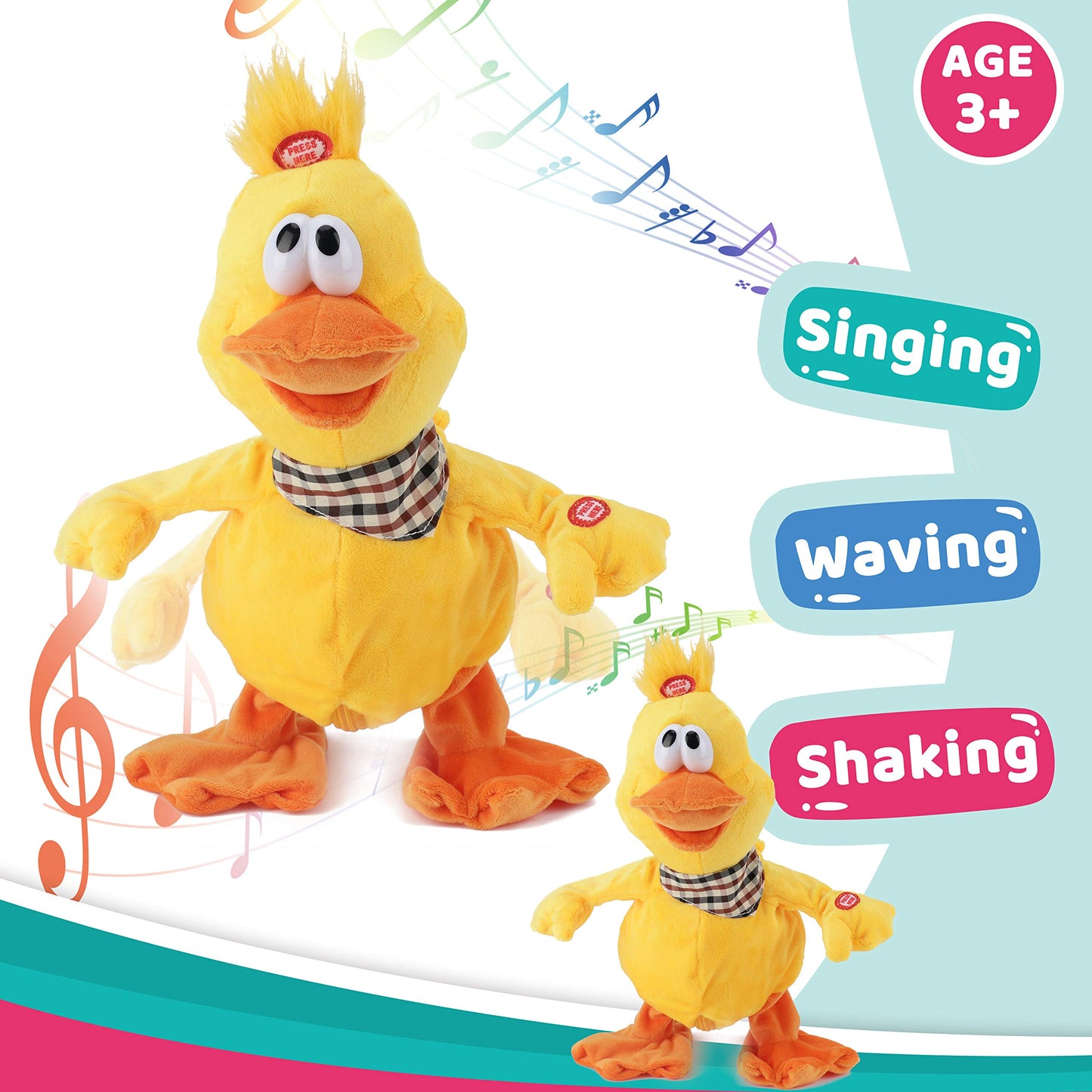 Cuteoy 13' Quacking Duck Musical Stuffed Animal Plushies Walking Singing Waving Electronic Interactive Plush Toy For Kids Boys Easter