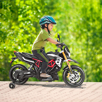 Costzon 12V Kids Motorcycle, Licensed Aprilia Electric Motorcycle Ride On Toy W/Training Wheels, Spring Suspension, Led Lights, Sounds & Music, Mp3, Battery Powered Dirt Bike For Boys & Girls, Black