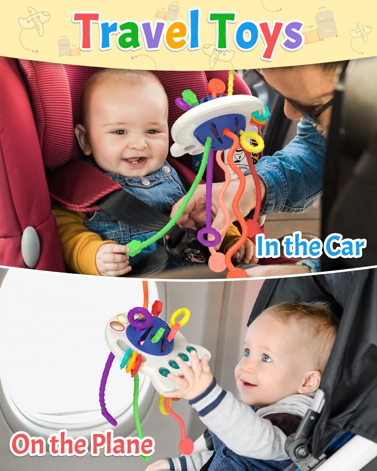 Yetonamr Baby Sensory Montessori Toys For 6-12-18 Months, Blue Pull String Teething Toy, Stocking Stuffers Birthday Gift Travel