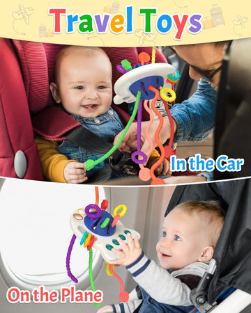Yetonamr Baby Sensory Montessori Toys For 6-12-18 Months, Blue Pull String Teething Toy, Stocking Stuffers Birthday Gift Travel