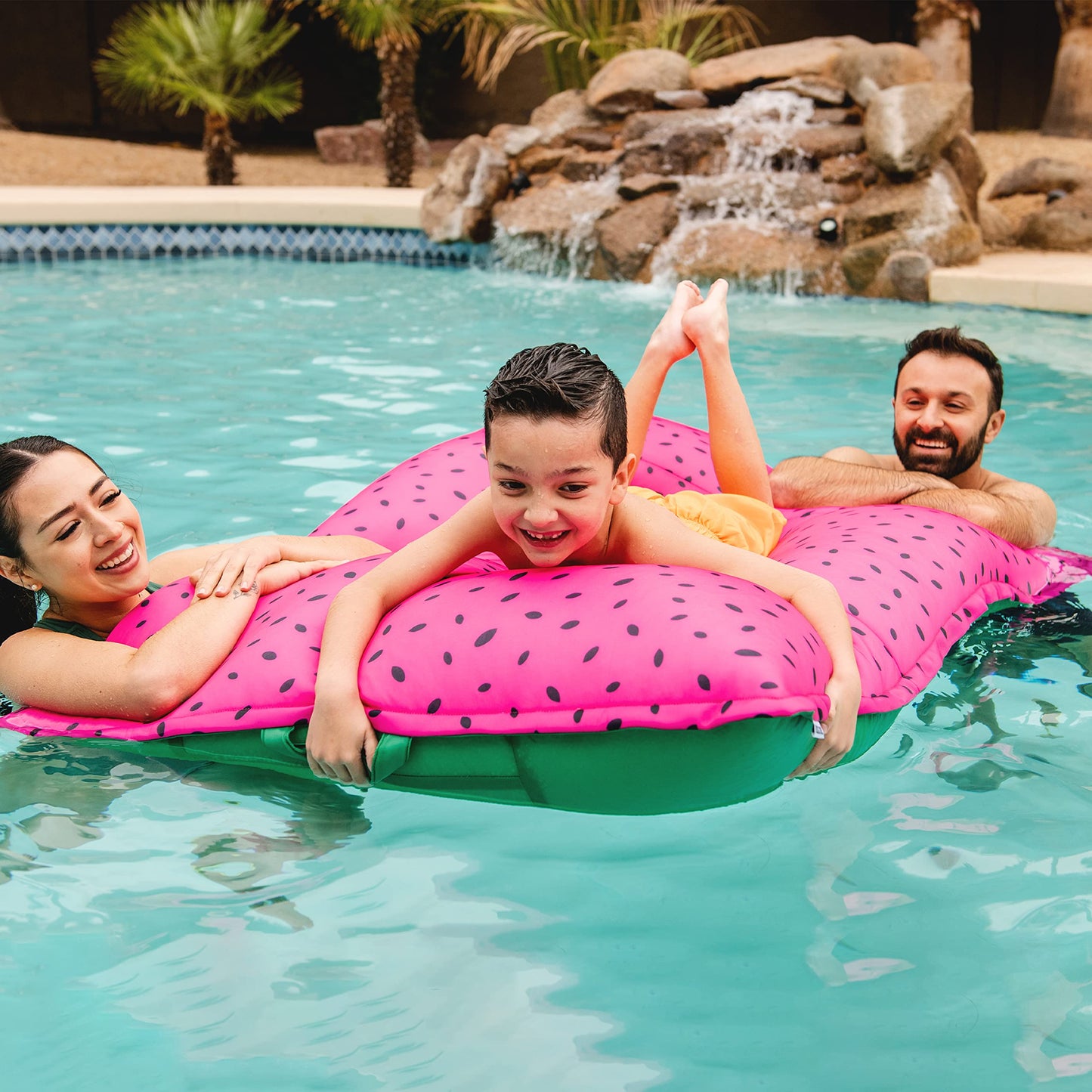 Big Joe Lagoon Lounger No Inflation Needed Pool Float, Summer Melon Double Sided Mesh, Quick Draining Fabric, 5 Feet Giant