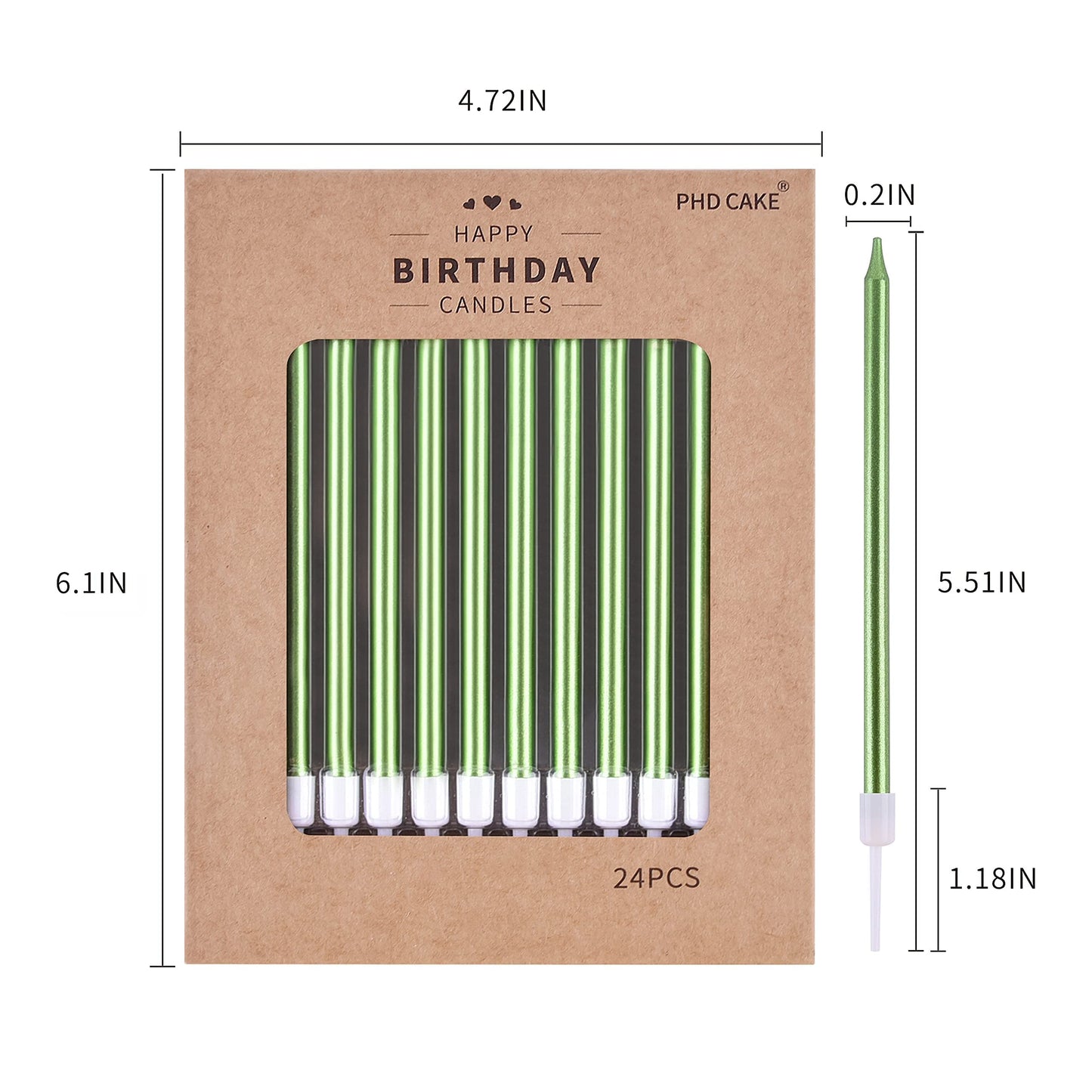 PHD CAKE 24-Count Green Long Thin Metallic Birthday Candles, Cake Candles, Birthday Parties, Wedding Decorations, Party Candles