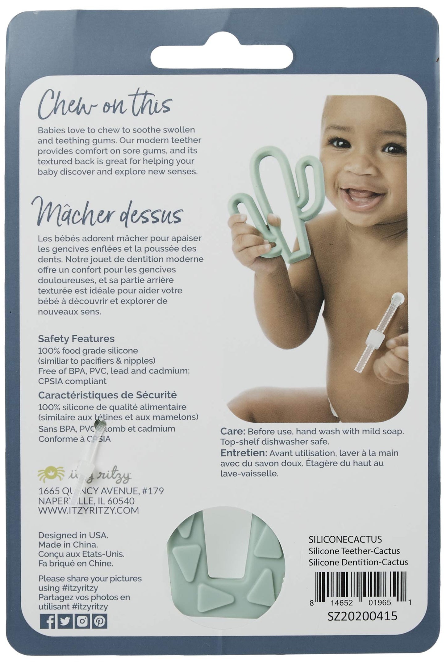 Itzy Ritzy Silicone Baby Teether – Bpa-Free Infant Teether With Easy-To-Hold Design & Textured Back Side To Massage & Soothe Sore, Swollen Gums - Teething Toy For 3 Months & Up - Cactus
