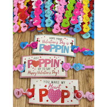 Valentines Day Gifts for Kids - 24 Pack Valentines Cards with Heart POP Bracelets - Sensory Fidget Toys Valentine for School Cla