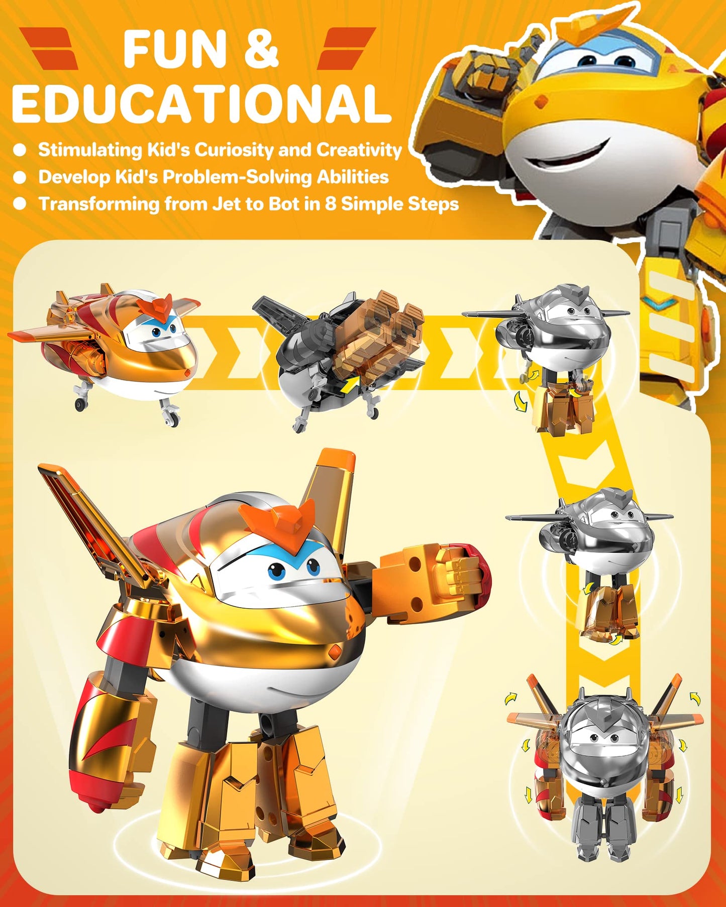 Super Wings 5" Transforming Golden Boy Airplane Toy Action Figure - Plastic, Multicolor, Model US750231, Perfect Birthday Gift for Kids