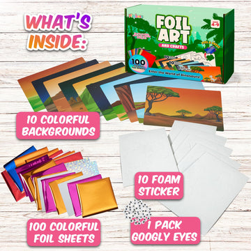 Playbees Foil Art Kit Dinosaurs - Preschool Arts and Crafts Kit for Kids- No Mess Art for Boys & Girls Ages 4, 5, 6, 7, 8, 9 Yea