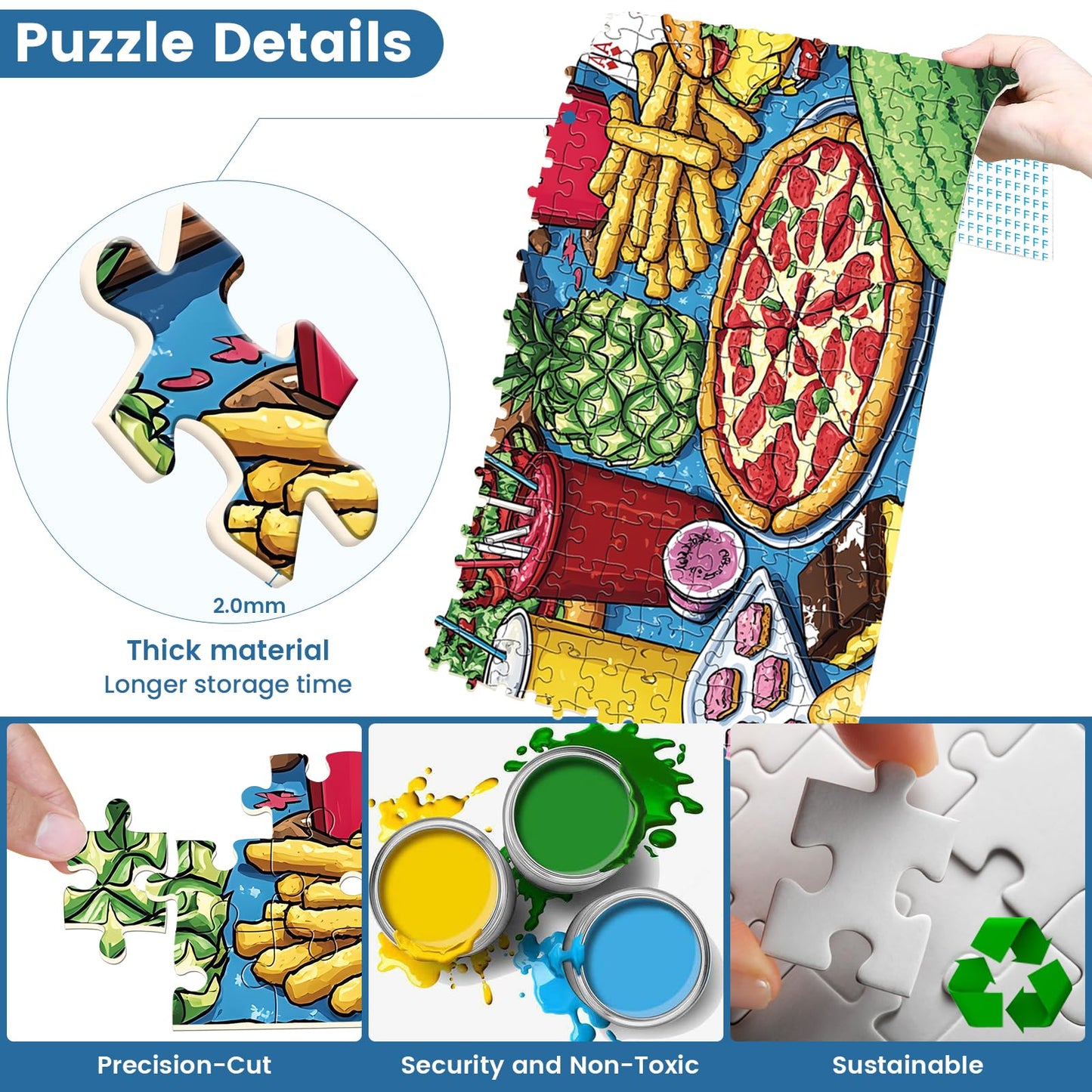 300 Piece Puzzle for mature-themeds Hamburger Puzzle for Kids mature-themeds Seniors Large Piece Fun Cartoon Food Jigsaw Puzzles for Kids Ages 8-10 10-12 Challenging Family Game Gift for Friends Men Women 20.5*15 In