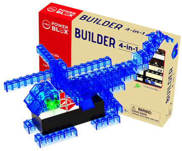 E-Blox 4-In-1 Power Blox Builder Stem Kit (46 Pieces), Colorful Led Light Up Building Blocks Toy Set, Build 4 3D Structures, Gre