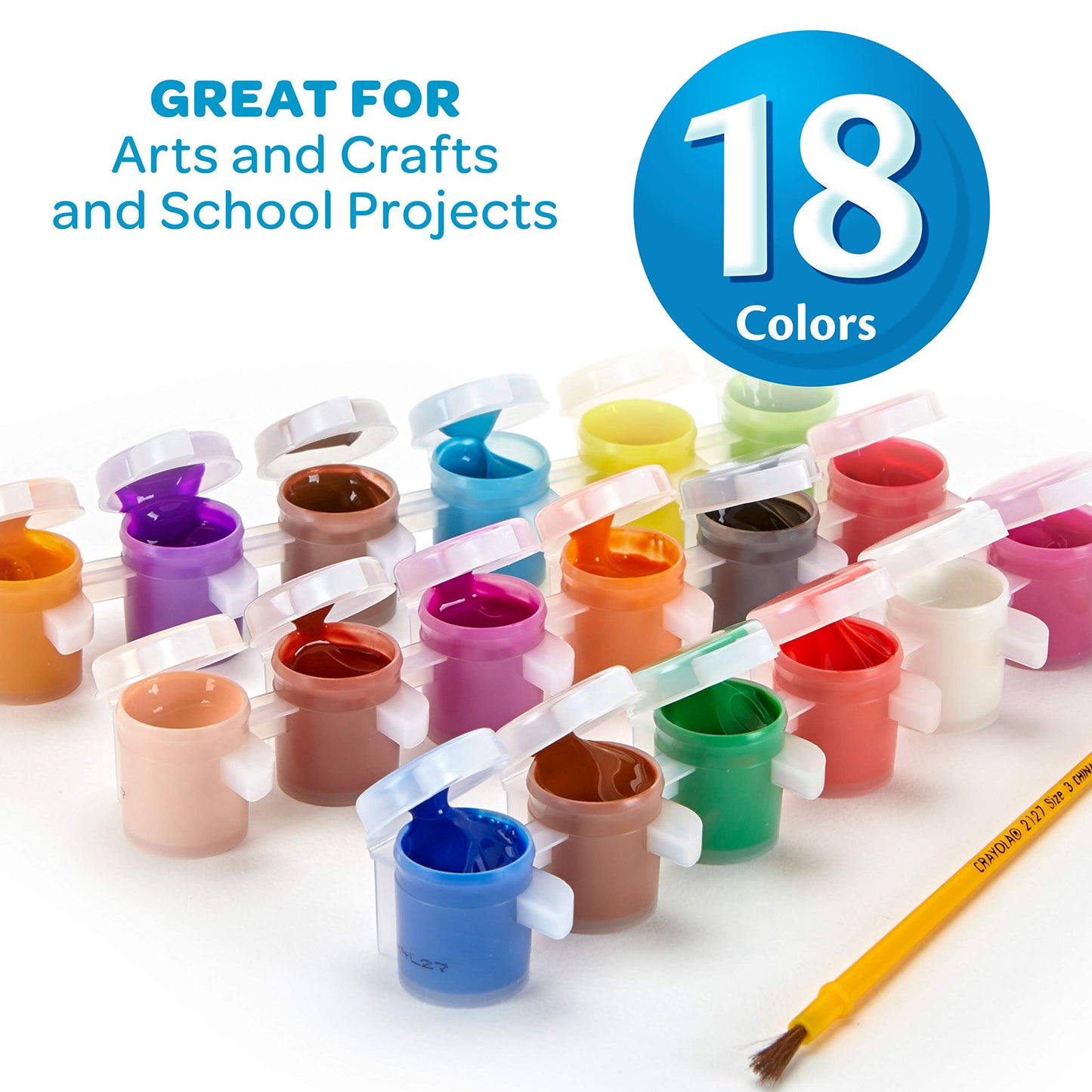 Crayola Washable Kids Paint Set, 18 Count, 3 Fl Oz, Multicolor, Includes Paintbrush