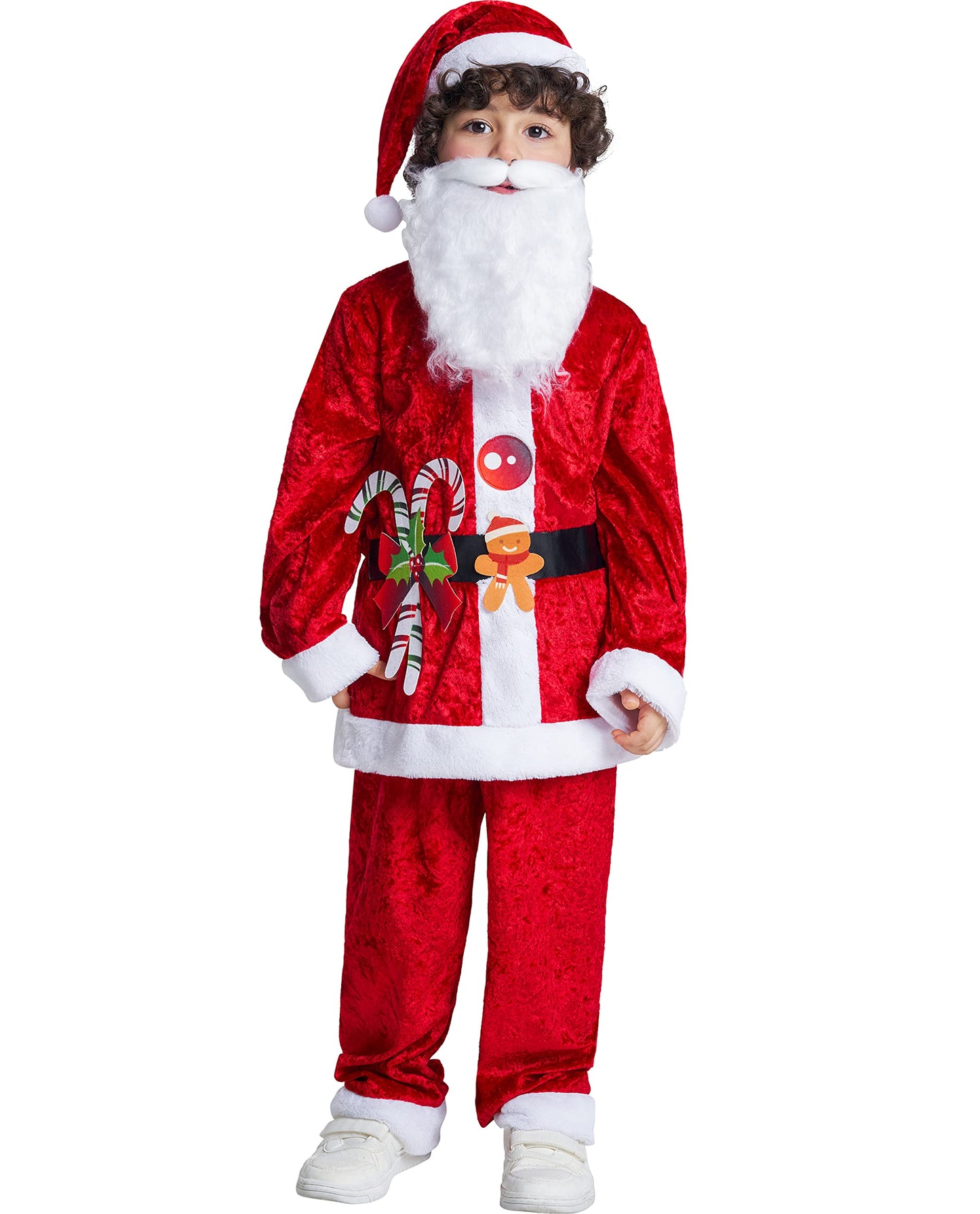 Ikali Kids Holiday Santa Claus Costume, Boys Children Christmas Costume Party Dress-Up Outfit With Hat & Mustache