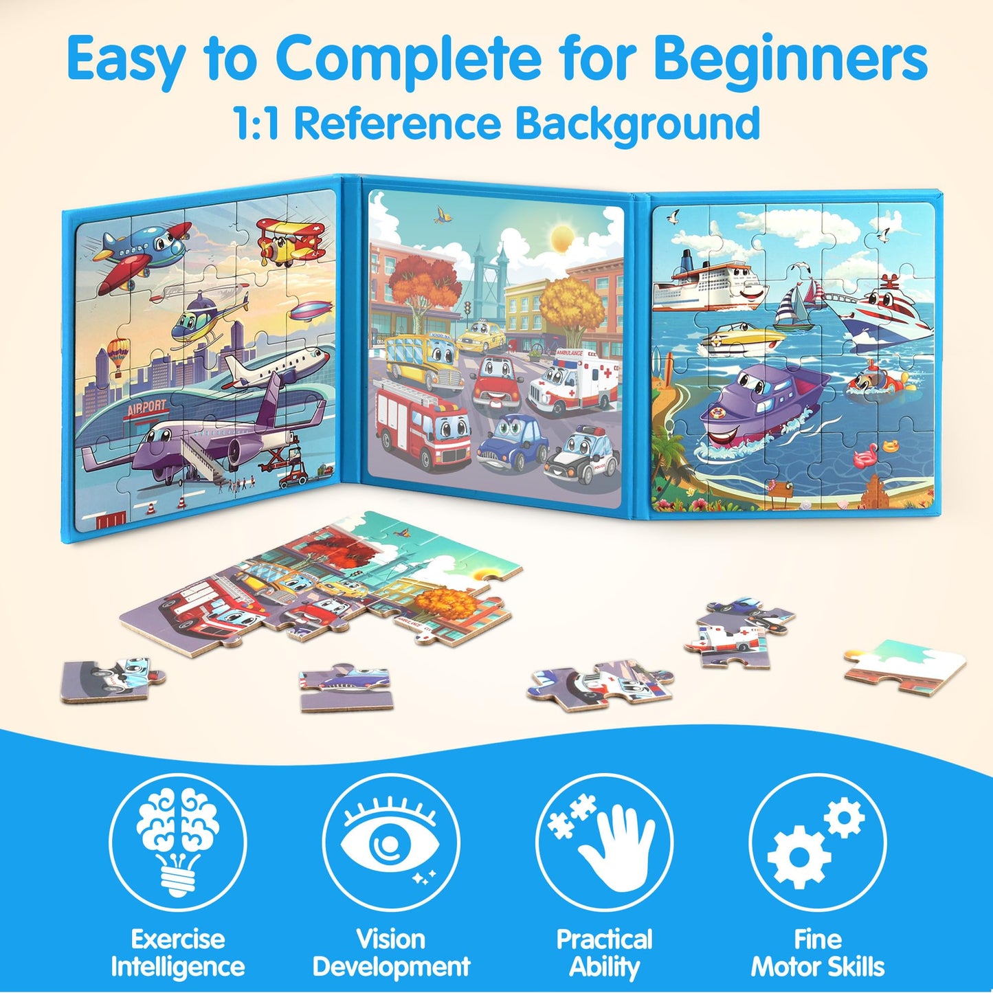 Synarry Air Land Water Transport Magnetic Puzzles For Toddlers 2-4, 20 Pieces Travel Puzzles For Kids Ages 4-6, Car Airplane Road Trip Activities Toys For 3 4 5 6 Year Old Boys Girls Birthday Gifts