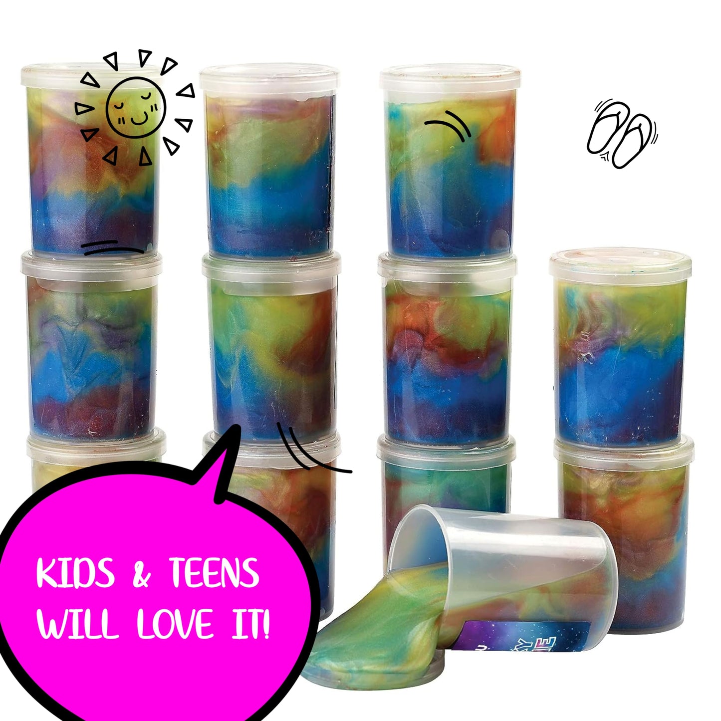 Neliblu Galaxy Slime Kit - 12 Pack 4 oz Marble Rainbow Slime - Fun DIY Party Favors for Kids, Goodie Bag Stuffers, Model GSP12