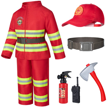 Child Fire Fighter Chief Role Costume Red for Kids(140cm 8-9 Years)