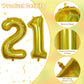 21St Birthday Balloons For Men, Large Laser Gold Foil Number 2 & 1 Balloons, Mylar Globos Dorados Self Inflating Helium 21 Ballo