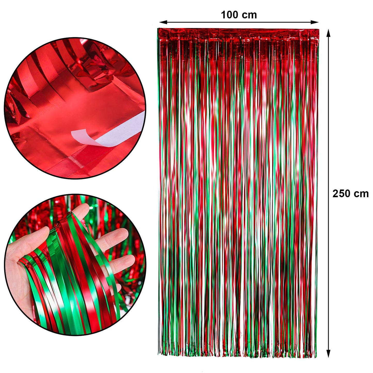 Sumind 6 Pack Metallic Tinsel Curtains, 39.4"W x 98.4"L, Red & Green Foil Fringe Backdrop for Party Decoration & Photo Props
