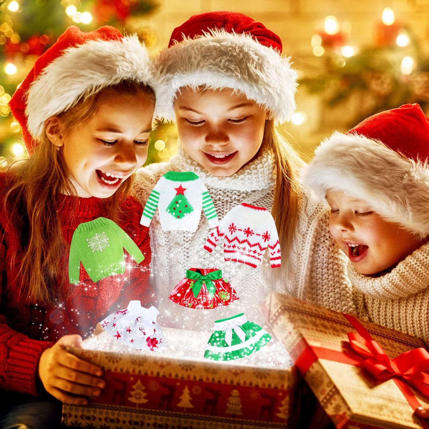 6 Pcs Christmas Elf Doll Clothes Sweater Skirt Elf Doll Accessories Outfit Knitted Santa Clothing for Doll Holiday Xmas  Doll is Not Included Package (Simple)