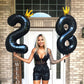 Large Number 6 Balloons, Black 40 Inch Foil Number Balloon For Boys, Crown Self Inflating 0-9 Set Balloons For Girls 6Th Birthda