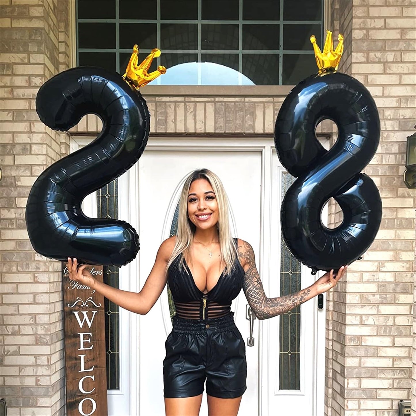 Crown Number Balloons 4 For Kids, Large Black Number Balloon 0-9 Set, Foil Helium Self Inflating 40 Inch Balloons For Girls 4Th