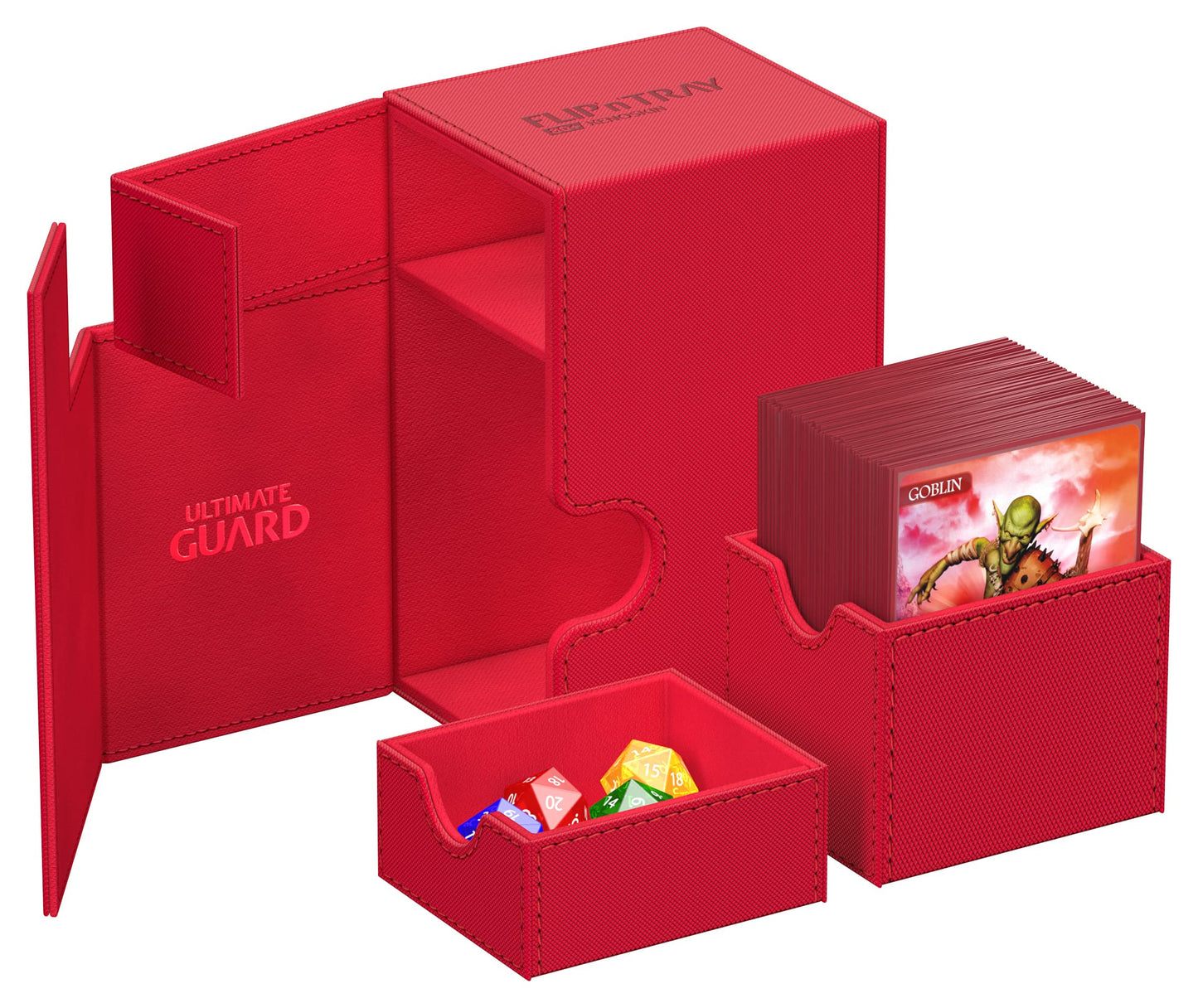 Ultimate Guard Flip'N'Tray 80+, Deck Case For 80 Double-Sleeved Tcg Cards + Dice Tray, Red, Independent Magnetic Closure & Microfiber Inner Lining