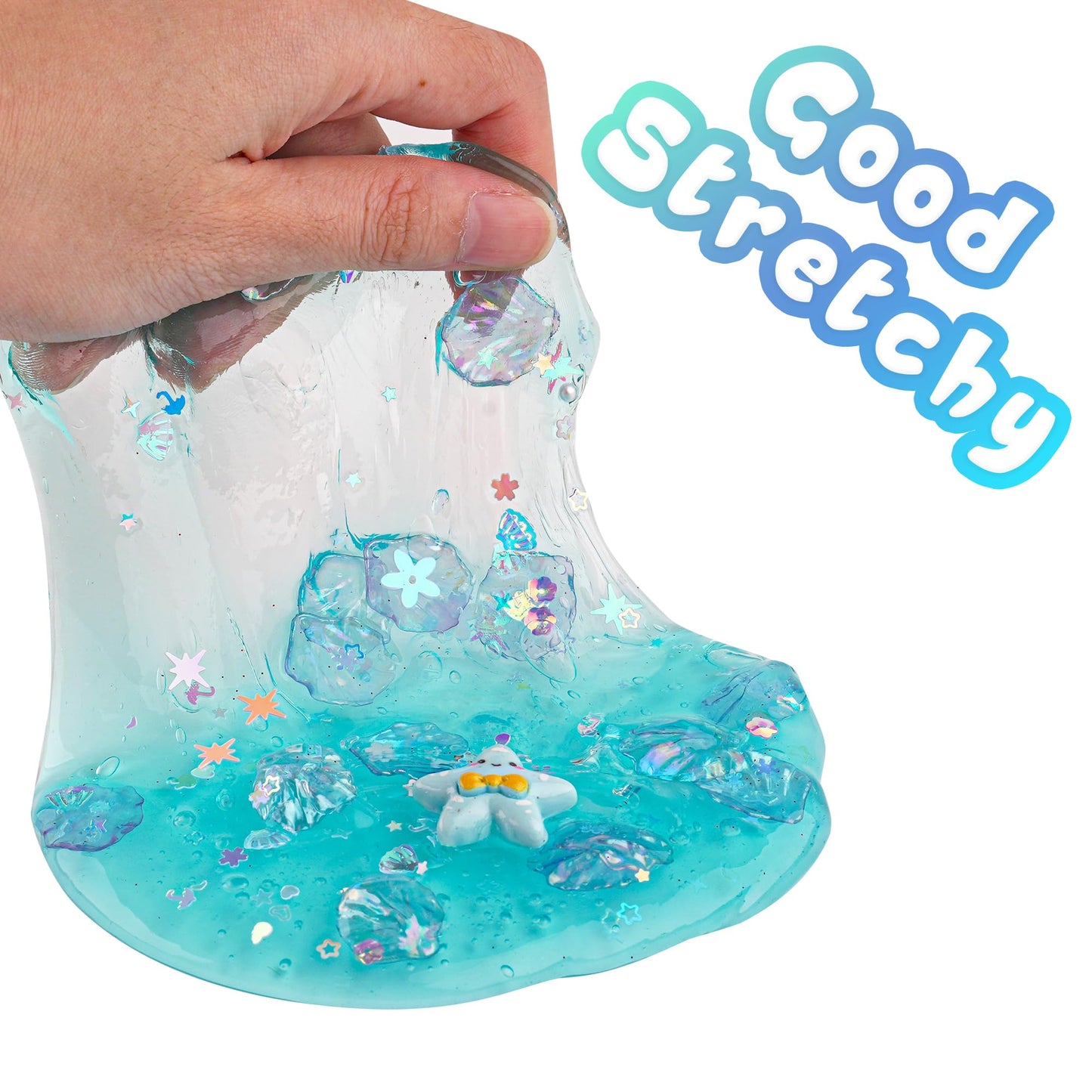 Shell Blue Clear Slime, Good Stretchy & Non-Sticky Premade Slime, Slime Party Favors For Kids, Slime Sensory Toys For Birthday E