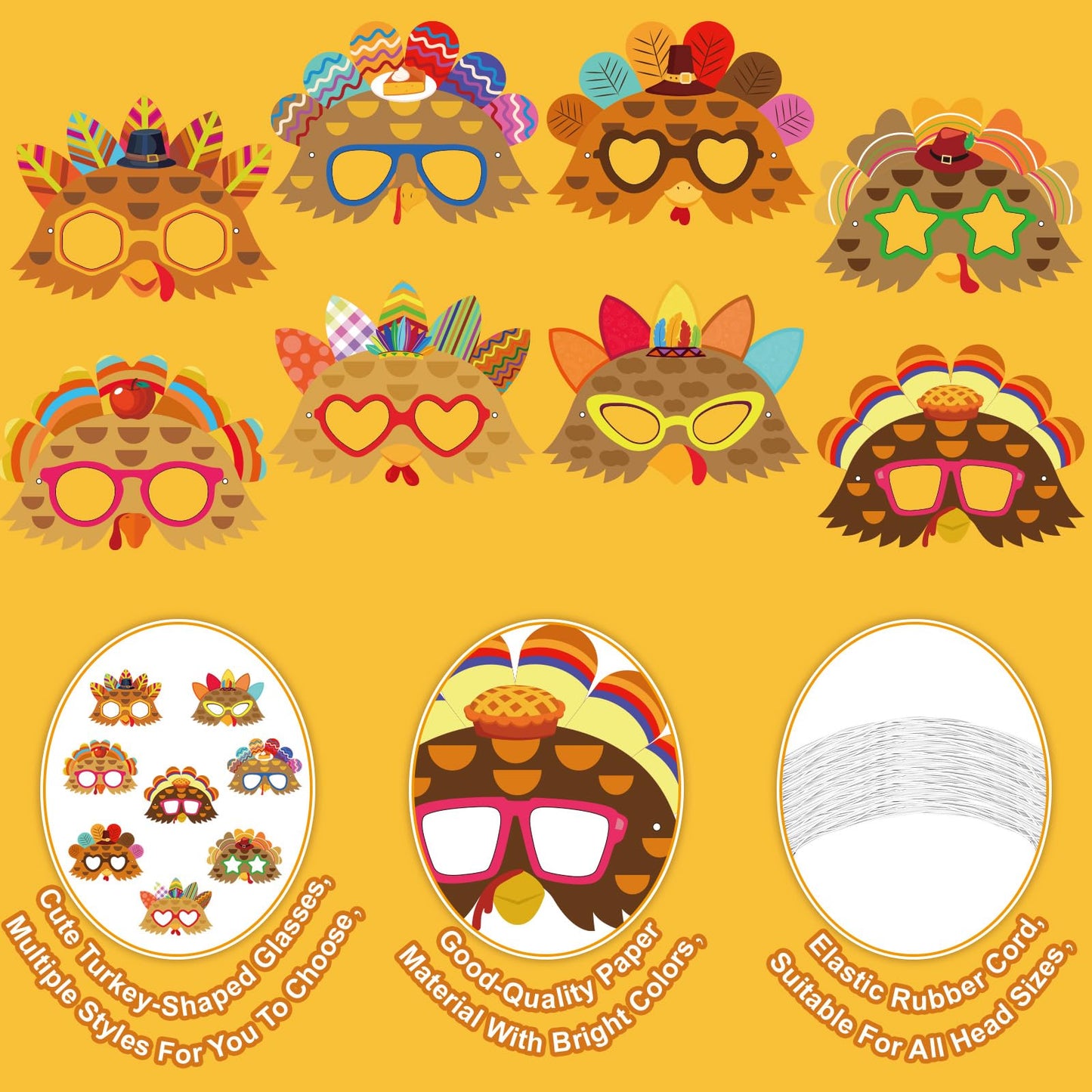 Jansun 24 PCS Thanksgiving Turkey Masks Craft Kit, DIY Paper Thanksgiving Crafts for Kids Make Your Own Turkey Mask Fall Party F