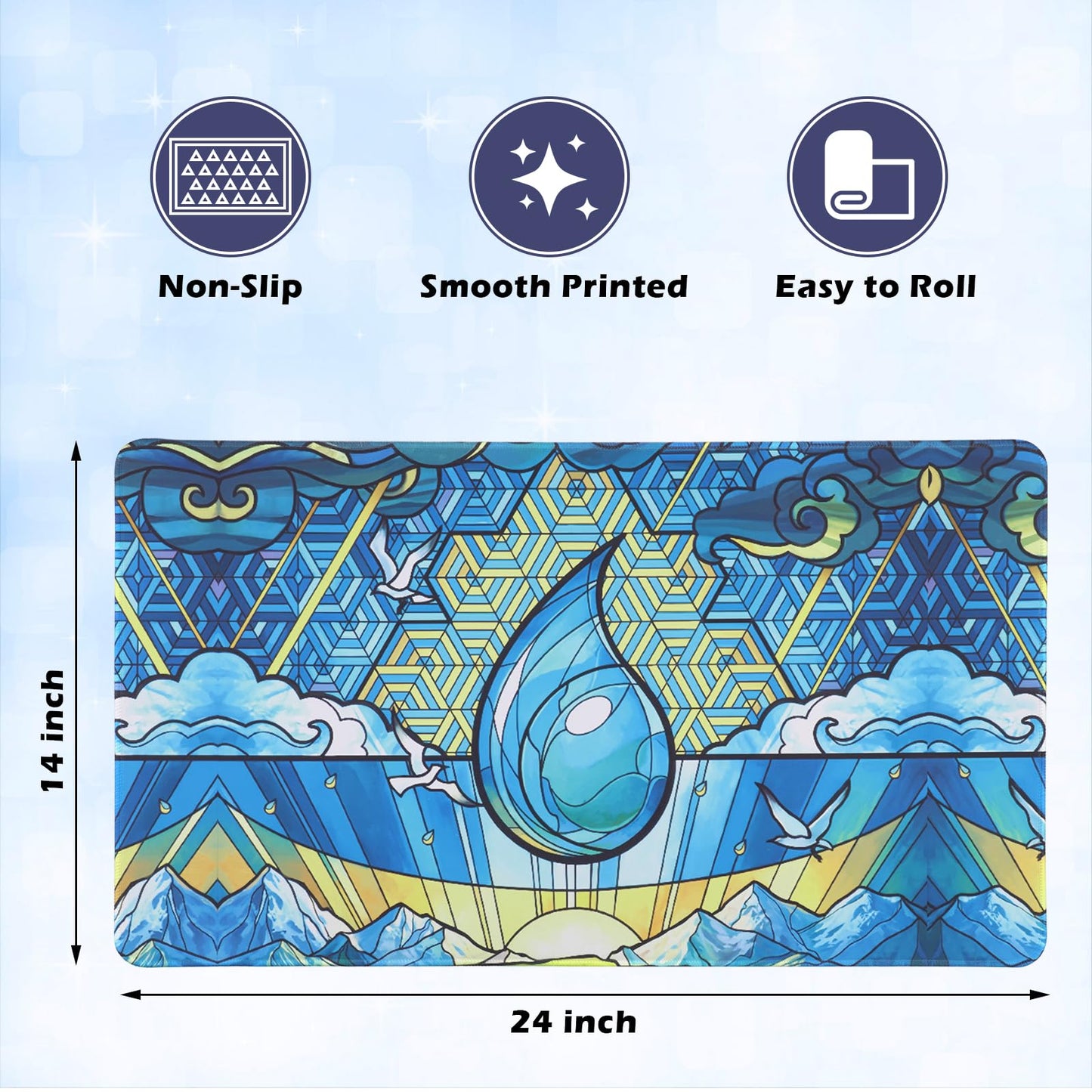 MTGPRO Playmat for MTG 24x14 Inches Playmat for Magic The Gathering with Non-Slip Rubber Base and Stitched Edges  Includes Storage Bag - Ideal for MTG/RPG/CCG Trading Game Card Mat(Blue)