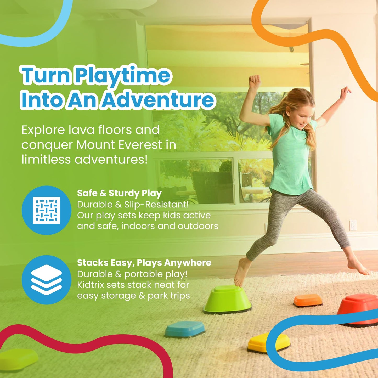 Playzone Balance Stepping Stones Obstacle Course For Kids Durable, Non-Slip Design Indoor And Outdoor Toys In 2 Fun Sizes, Set O