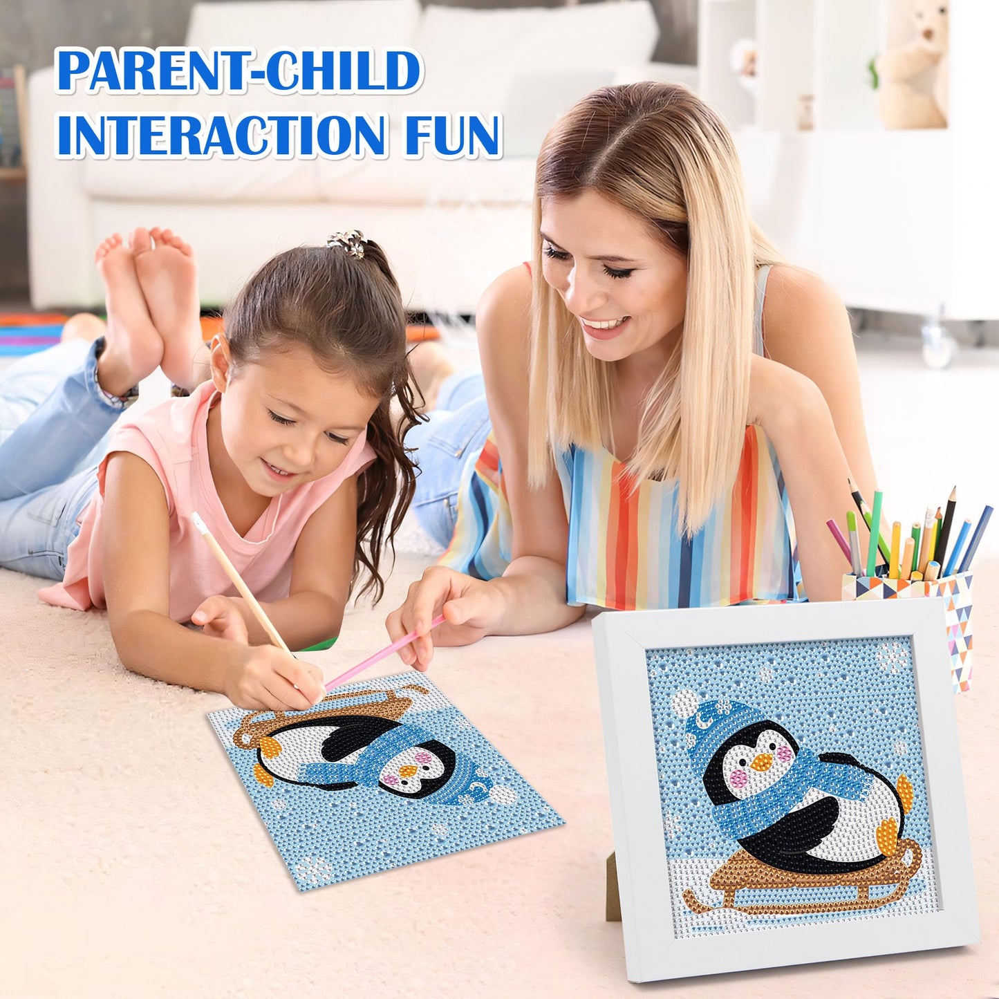 Leixonl Diamond Art Kits for Kids with Framed (7 in) Cartoon Animals DIY Gem Art Painting - Arts & Crafts Gifts for Beginners &