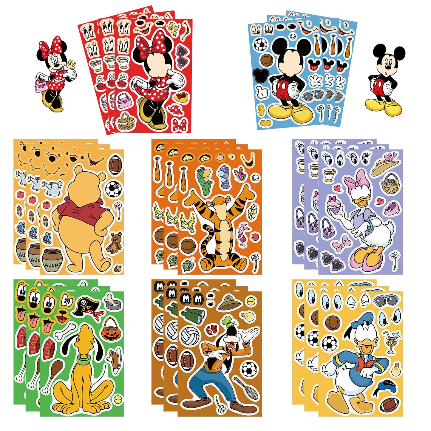 Cute Cartoon Character Stickers For Kids, 24 Sheets Make Your Own Stickers, Make A Classic Character, Make A Face Stickers, Clas