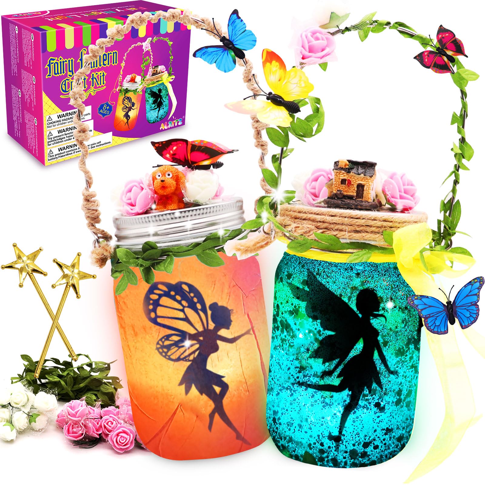 Alritz Fairy Lantern Craft Kit, Christmas Gifts for Kids Girls, Remote Control Mason Jar Night Light, DIY Garden Decorations Art