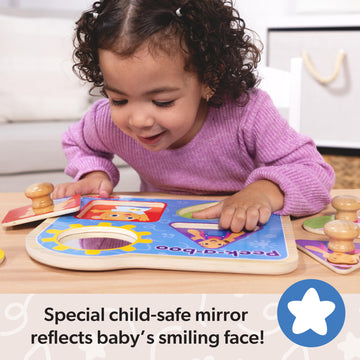 Melissa & Doug? Ms. Rachelwooden Peek-A-Boo Jumbo Peg Puzzle, 4-Piece With Mirror, Toddler Toys For Boys And Girls Ages 1+ Years