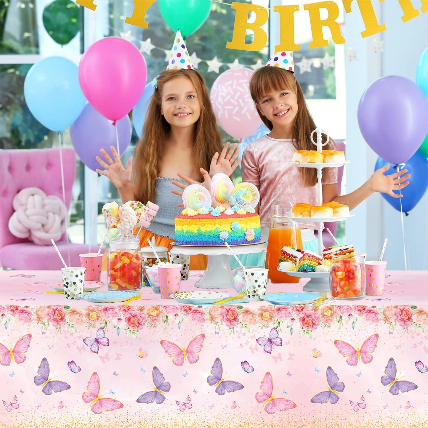 Staraise 3PCS Butterfly Tablecloth,Butterfly Disposable Plastic Table Covers,Watercolor Spring Themed Butterflies Birthday Decor