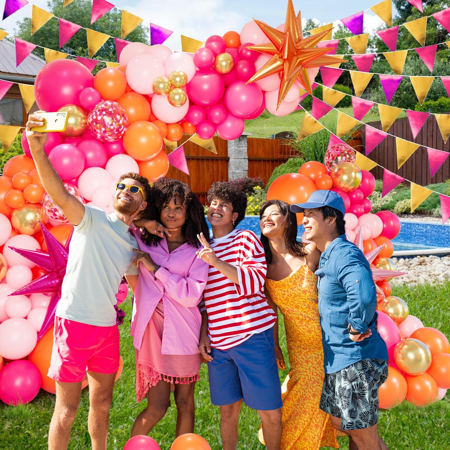 Bonropin Pink And Orange Balloon Arch Kit With Hot Pink Orange Metallic Gold Latex Balloons Garland Kit 18 12 10 5Inch Different