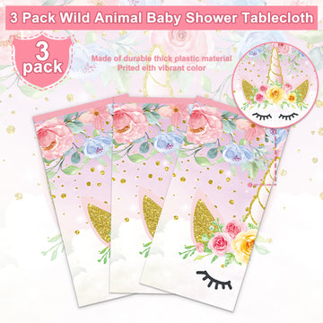 Rejoice Bunny 3Pcs Unicorn Tablecloths For Kids Girls Baby Shower 1St Birthday Party Decorations Pink Wonderland Rainbown Themed