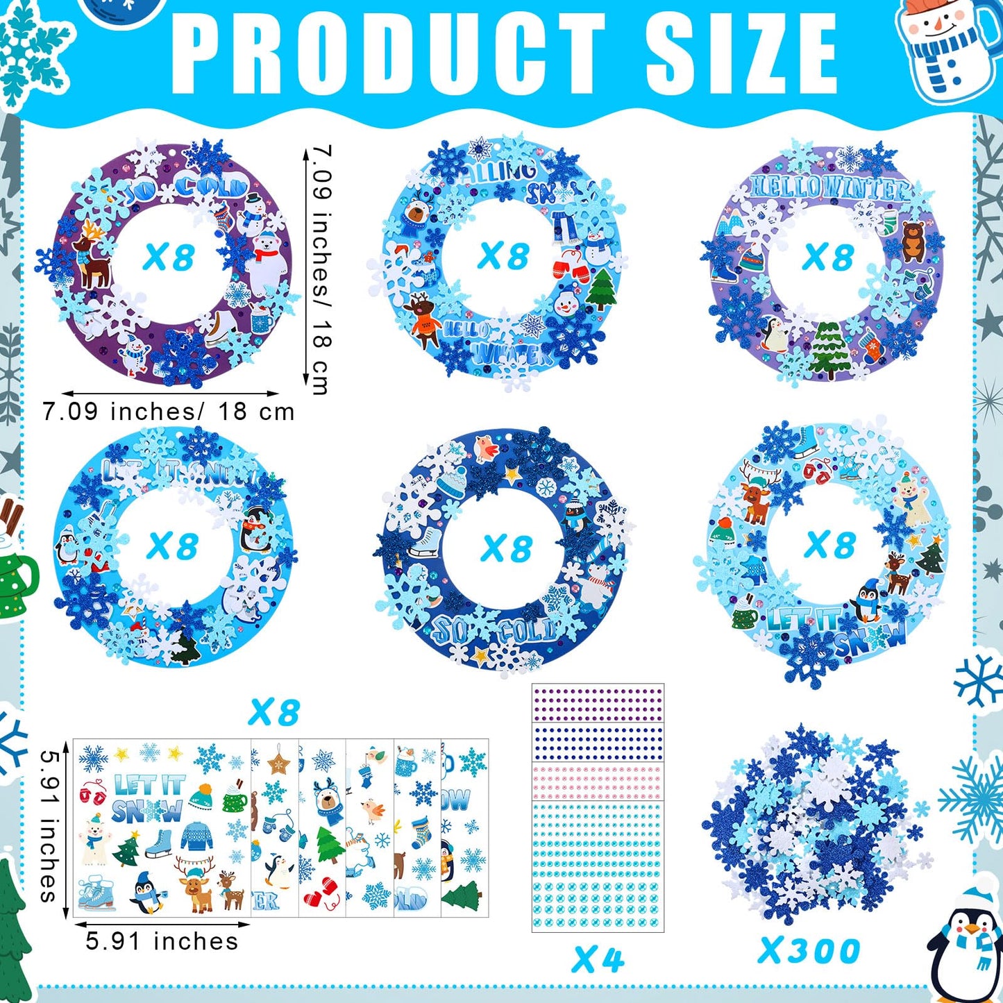 Hollowfly 48 Sets Winter Wreath Craft Kits DIY Snowflake Wreath Hanging Ornaments Make Your Own Paper Craft with Stickers for Wi
