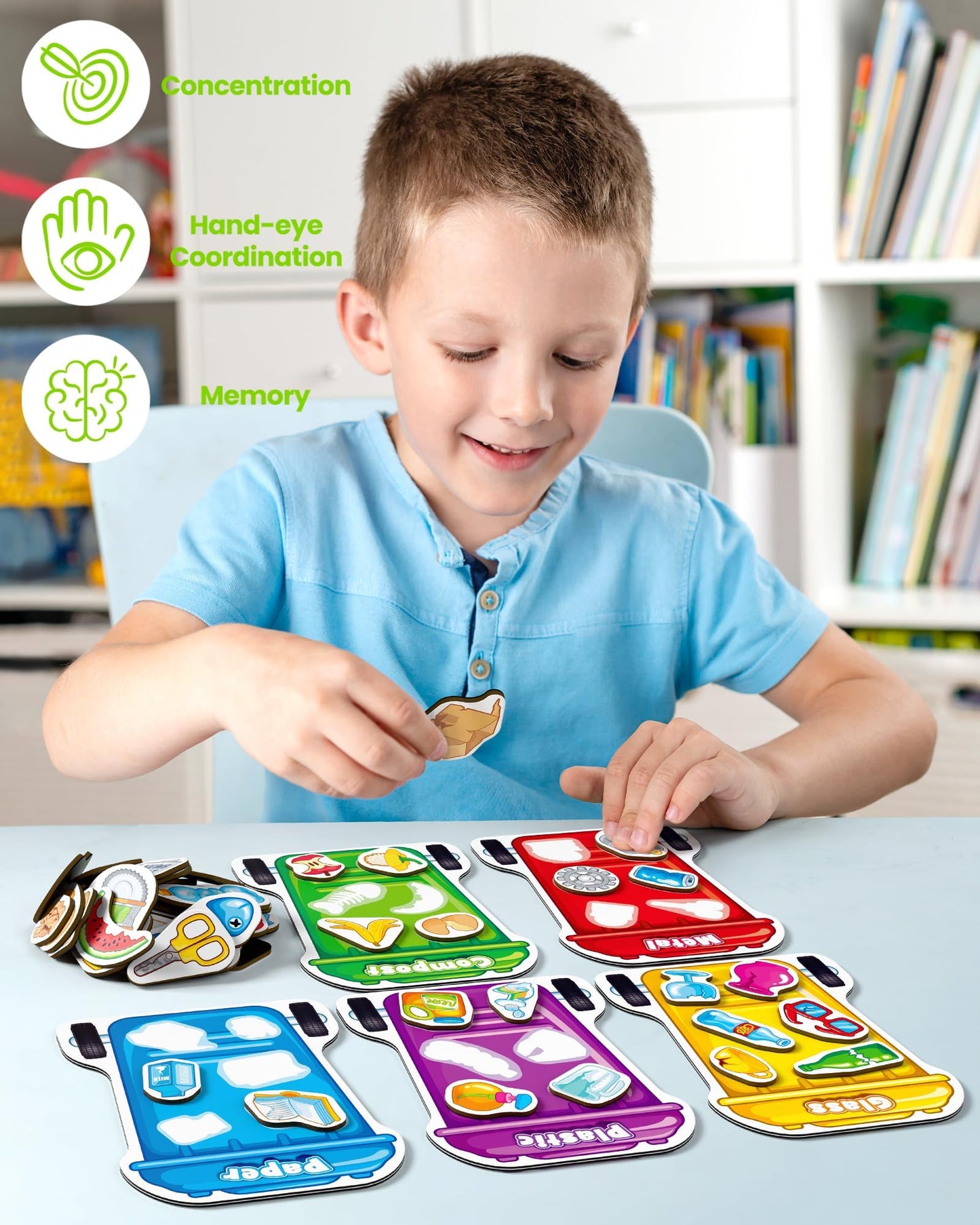 Coogam Montessori Magnetic Garbage Recycling Toy - Educational Sorting Game, 6 x 8 x 2 inches, Cardboard, Model puzzle175-EU